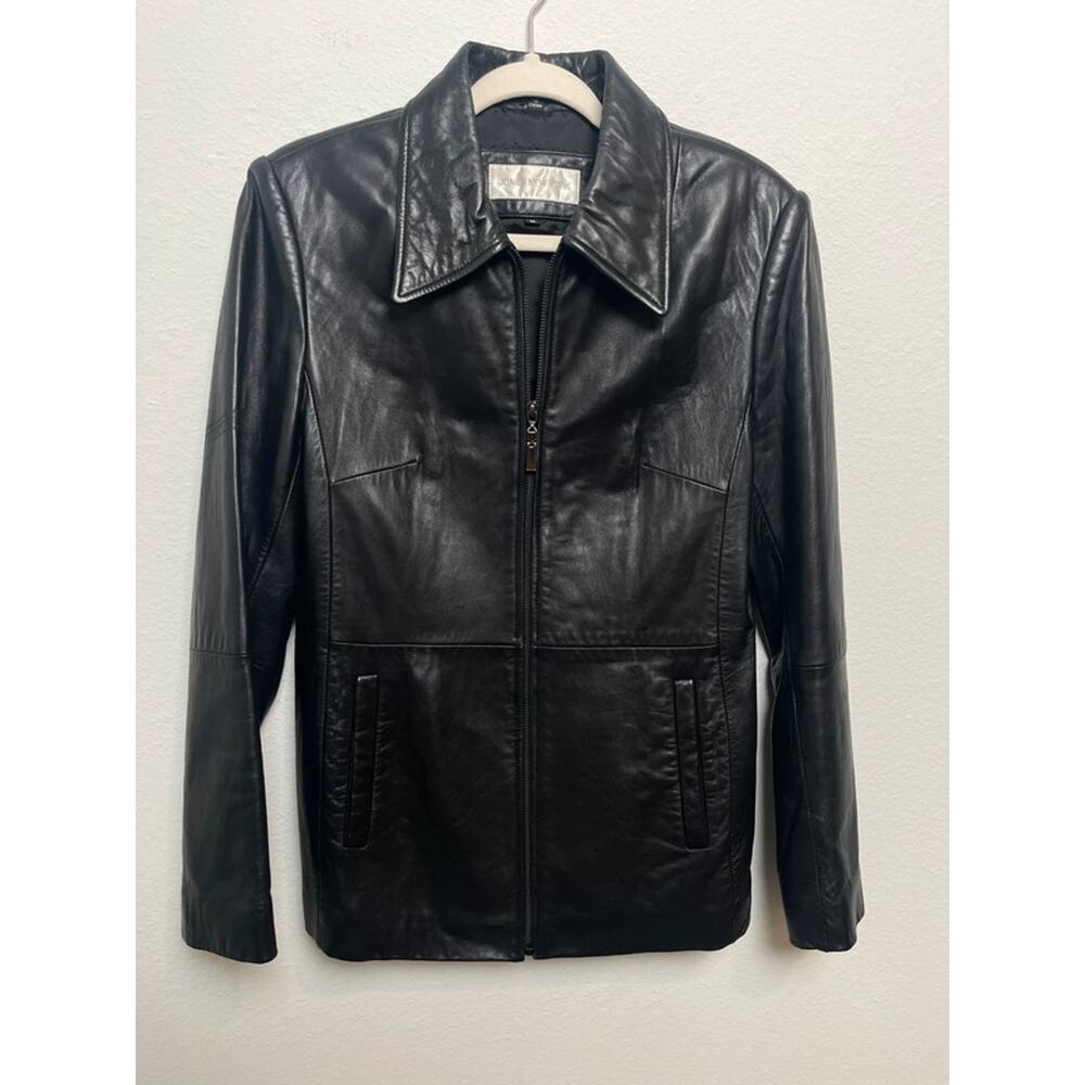 Jones New York Genuine Leather Black Zip Front Jacket Women’s Medium Y2K